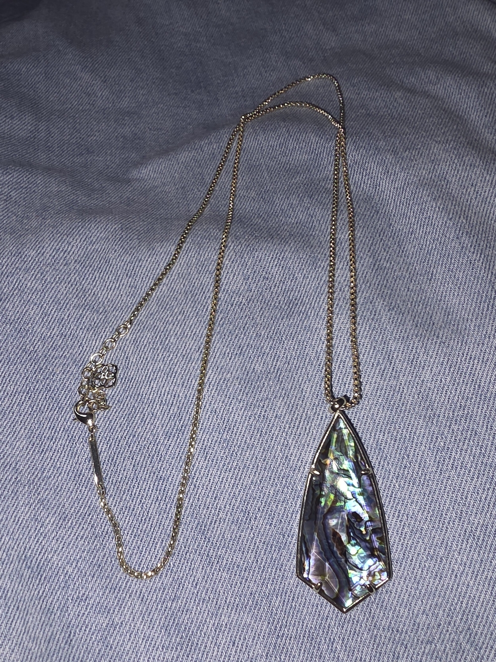 Kendra Scott Carole Abalone Shell Long Pendant Gold Plated Necklace EUC